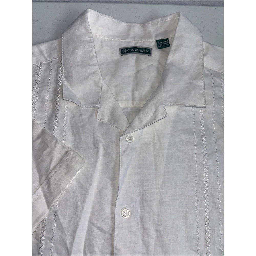 Cubavera Mens XXL NWT White Embroidered Tropical Ramie Cotton Blend SS Button Up